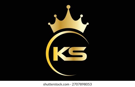 Diseño de logotipo de letra KS de corona de gradiente dorado creativo abstracto.