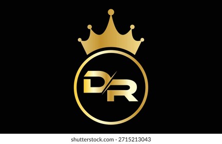 Logotipo de letra DR de corona de gradiente dorado creativo abstracto.