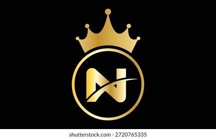 abstracto creativo de oro gradiente corona N letra logo.