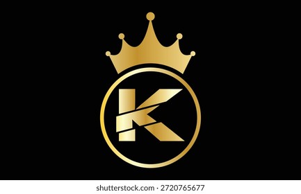 Logotipo de letra K de corona de gradiente dorado creativo abstracto.