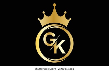 abstract creative golden gradient GK crown letter logo design.
