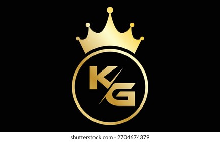 abstract creative golden gradient KG crown letter logo.