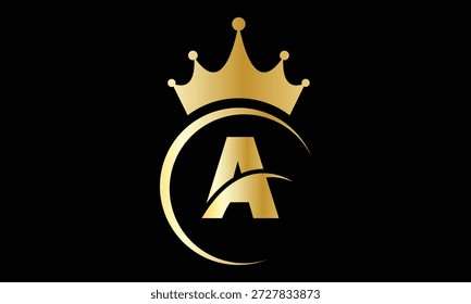 abstract creative golden gradient A letter crown logo.