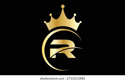 Gradiente de oro creativo abstracto R logotipo de la letra de la corona.