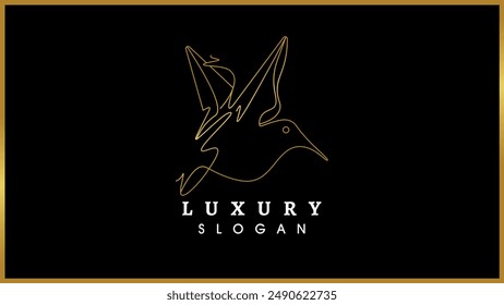 Diseño Abstractas y creativo del logotipo del monograma del pájaro volador del arte de la línea dorada, diseño elegante aislado del logotipo lineal del oro del Vector.