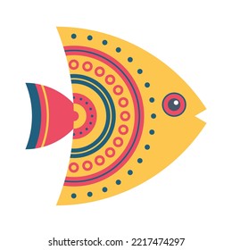 Abstract creative goldfish with geometric pattern. Isolated object, symbol, logo, emblem, decoration