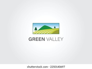 Abstract and creative green valley for nature and landscape logo design vector editable