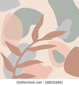Encabezado creativo abstracto. El fondo artístico moderno. Diseño gráfico contemporáneo. Patrón con elementos de abstracción, hojas tropicales y formas naturales.