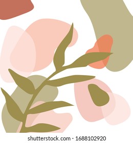 Abstrakter kreativer Header. Moderner künstlerischer Hintergrund. Zeitgenössisches Grafikdesign. Muster mit abstrakten Elementen, tropischen Blättern und natürlichen Formen.