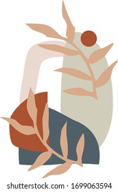 Abstrakter kreativer Header. Moderner künstlerischer Hintergrund. Zeitgenössisches Grafikdesign. Muster mit abstrakten Elementen, tropischen Blättern und natürlichen Formen.