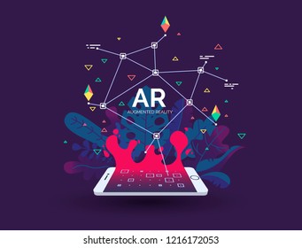 abstract creative illustration with augmented reality phone, vector illustration for landing page. AR concept for web and app.