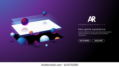 abstract creative illustration with augmented reality phone, vector illustration for landing page. AR concept for web and app.