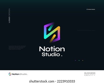 Abstract and Creative Initial Letter N and S Logo Design. NS or SN Letter Logo in Colorful Gradient Style. Suitable for Business and Technology Logo