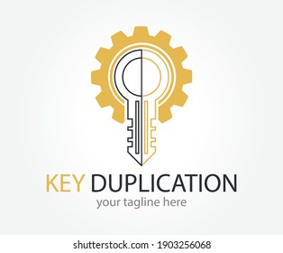 Abstract creative key duplication logo concept. Professional skilled key cutter sign.