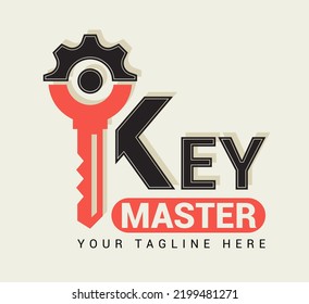 Abstract creative key duplication logo concept. Professional skilled key cutter sign.