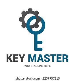 Abstract creative key duplication logo concept. Professional skilled key cutter sign.