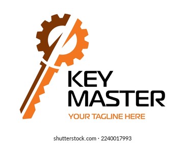 Abstract creative key duplication logo concept. Professional skilled key cutter sign.