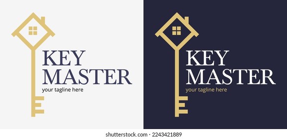 Abstract creative key duplication logo concept. Professional skilled key cutter sign.