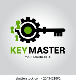 Abstract creative key duplication logo concept. Professional skilled key cutter sign.