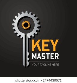 Abstract creative key duplication logo concept. Professional skilled key cutter sign.