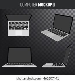 Abstract creative Laptop set. Isolated mockup on background. Isometric 3D style template. For web and mobile app clipart art. Concept idea design element. Vector illustration infographics theme.