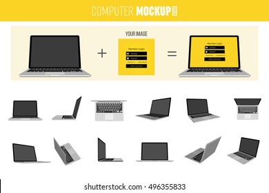 Abstract creative Laptop set. Isolated mockup on background. Isometric 3D style template. For web and mobile app clipart art. Concept idea design element. Vector illustration infographics theme.