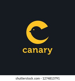 Abstract creative letter C logo of Canary with negative space style on dark background