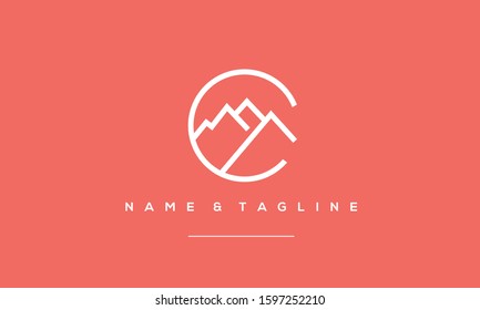Abstract creative letter C with mountains 