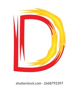 Abstrakte kreative Buchstabe-D-Typografie mit rotem und gelbem künstlerischen Effekt
