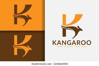 Resumen de diseño de logotipo de letra creativa K combinado con concepto de silueta canguro. Ilustración del logotipo del vector.