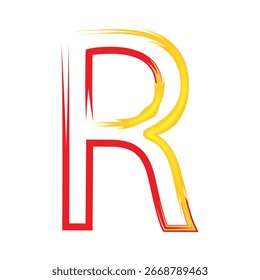 Tipografía creativa Abstractas de la letra R con efecto artístico rojo y amarillo
