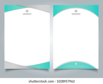 Abstract creative letterhead design template light blue color geometric triangle and curve shape overlay on white background. Vector illustration