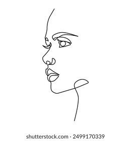Dibujo Abstractas del arte de la línea creativa del Perfil femenino elegante. Plantilla artística minimalista lineal de la cara de la mujer. Ilustración vectorial para el arte de la pared, cartel, tarjeta, volante, Anuncio, folleto de la moda, poste