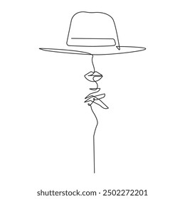 Abstract Creative Line Art Drawing of Elegant Female Portrait. Linear Minimalistic Artistic Template of Woman Face. Vector Illustration for Wall Art, Poster, Card, Flyer, Banner, Fashion Brochure