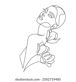 Abstract Creative Line Art Drawing of Elegant Female Portrait. Linear Minimalistic Artistic Template of Woman Face. Vector Illustration for Wall Art, Poster, Card, Flyer, Banner, Fashion Brochure, Pos