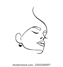 Abstract Creative Line Art Drawing of Elegant Female Portrait. Linear Minimalistic Artistic Template of Woman Face. Vector Illustration for Wall Art, Poster, Card, Flyer, Banner, Fashion Brochure