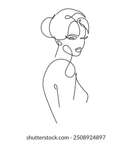 Abstract Creative Line Art Drawing of Elegant Female Portrait. Linear Minimalistic Artistic Template of Woman Silhouette. Vector Illustration for Wall Art, Poster, Card, Flyer, Banner, Fashion
