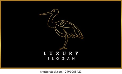 Abstractas y creativo arte de línea de plumas de garza de aves monograma logotipo, Golden aislado Vector contorno de garza logotipo de ave para cualquier negocio.