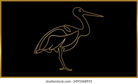 Abstract and creative line art heron bird feathers wings icon, Golden isolated vector outline heron bird icon sign.