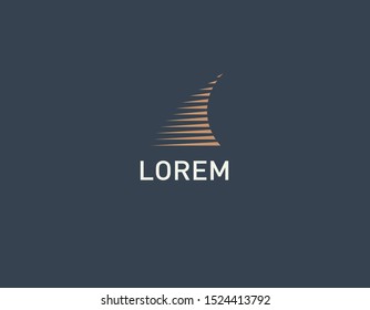 Abstract creative logo golden sailboat line pattern for your company