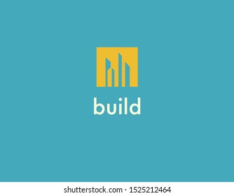Abstract creative logo sign silhouette of skyscrapers inside a square for a construction company