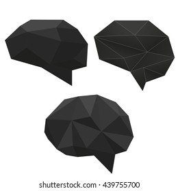 Abstract creative low polygonal black diamond crystal brain set. Brain technology concept.