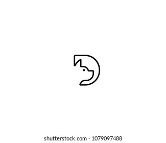 Abstract, Creative and minimal alphabet letter D with a dog face in side it 