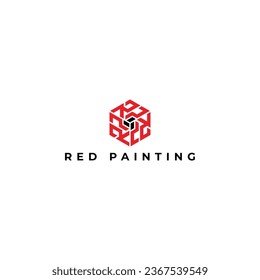 Resumen Creativo minimo monocromo letra monocromática RP o símbolo de diseño de línea PR en color rojo aislado en un fondo blanco. Letras abstractas del logotipo RP aplicado al diseño del logotipo de la empresa de pintura