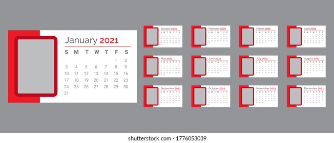 abstract creative minimal red color 2021 desk calendar design set vector.