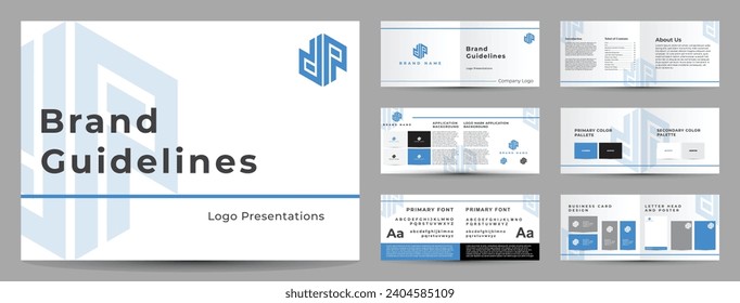 Abstract Creative and Minimalist Letter DP Logo Design Icon with Landscape Brand Guidelines Template and 12 Pages Brand Guideline