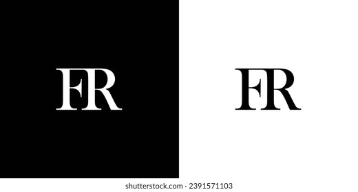 Resumen de diseño de logotipo de carta minimalista creativa FR o RF en color blanco y negro