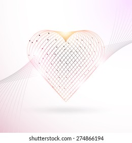 Abstract Creative Minimalist Polygonal Model Heart in White Background. Connected Lines and Modern Technology Dots Elements Vector Design Template