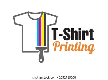 Abstract creative modern colored vector logo template of t-shirt printing. For typography, print, corporate identity, workshop, branding, factory, serigraphy, isolated on white  background.