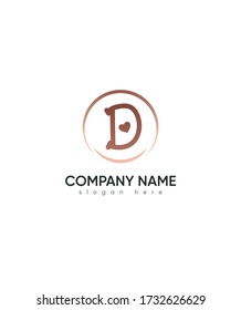 Resumen carta creativa moderna tipo D con la plantilla del logotipo del signo de amor, logotipo del vector para la identidad empresarial y de la empresa 